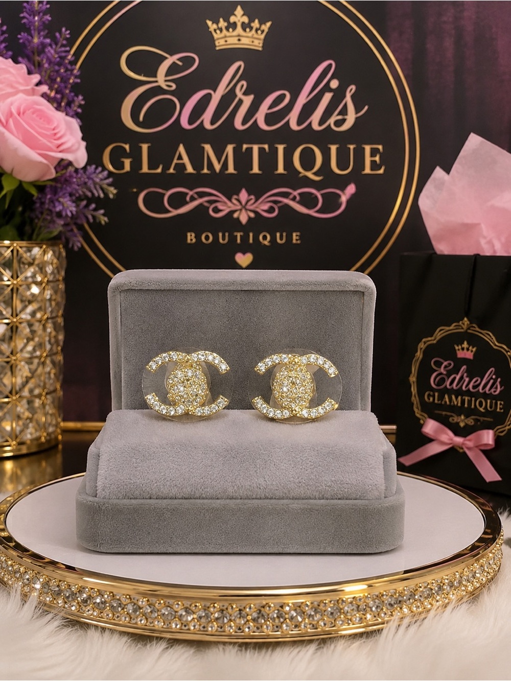 Gold Crystal Stud Earrings